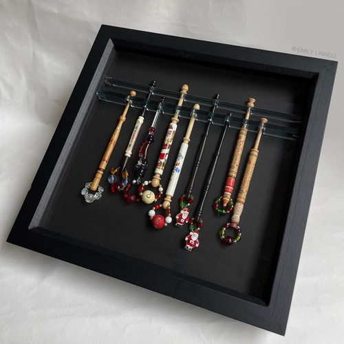 Wooden lace bobbin display - lace,