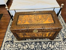 Vintage Oriental Hand Carved Wooden Camphor Chest Box