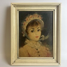 Vintage Framed Portrait Signed Horne – Bonnet Girl – Gallery Wall Statement