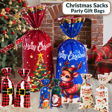 25/50/100 PCS CHRISTMAS SACKS PARTY GIFT BAGS DRAWSTRING WRAP PRESENT STORAGE UK
