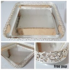 Silver Plated Square Chrome Serving Tray Vintage Indian Tea Design Royal Paandan