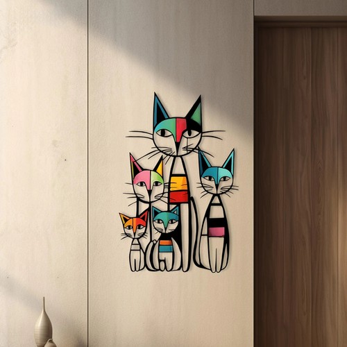 Cat metal wall art - art, colorful