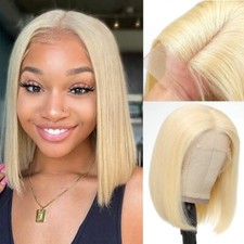 PORSMEER Short Blonde Bob Wigs for Women Afro,Realistic Looking T Part Lace +CAP