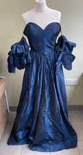 Frank Usher Petrol Blue Iridescent Ball Gown Size 6 8 10 Off Shoulder Corset
