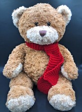BHS Brown Large Teddy Bear Plush With Red Knitted Scarf 23" Stuffed Cuddly Toy
