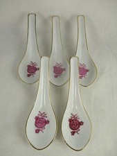 Chinese Spoons x 5 - Tiny spoons, white with pink flower