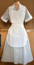 Genuine Vintage Housekeeping Maid Waitress Uniform Lace Trim Dress + Bib Apron L