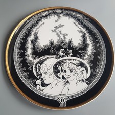 Endre Szasz Hollohaza Art Deco Hungarian porcelain cake plate gilt 25cm vintage