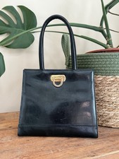 Vintage Jane Shilton Genuine Leather Black Handbag with Gold Hardware