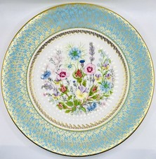 Aynsley Bone China Large Plate / Turquoise With Gold Trim / Wild Tudor / Rare