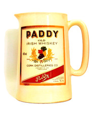 A large glazed ceramic bartop water jug for Paddy Irish Whiskey.