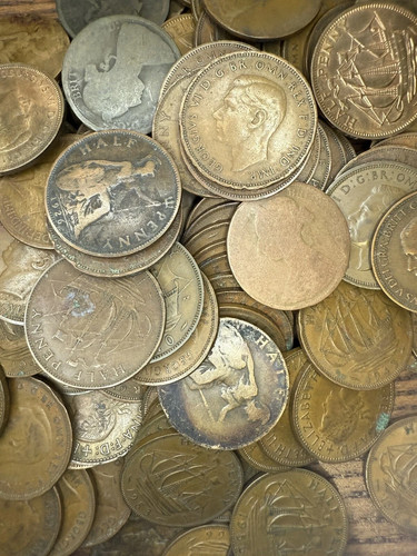 Old great british half penny - old,