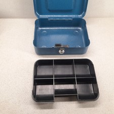 Helix blue Metal Money Cash Box. Key is missing