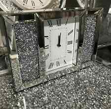 Sparkly Elegant Design Table Mantel Clock Silver Mirrored Diamond Crush Crystal