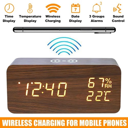 Wooden digital alarm clock - wooden,