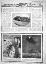 Old Antique Print 1914 New Forest Napier Motor Car Yorkshire Cliffs Ship 20th