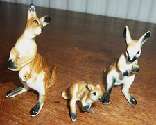 3 Vintage Miniature Kangaroo Figurines Bone China 
