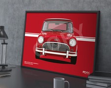 1965 Austin Mini Cooper S Illustration Red Landscape Poster. Various Sizes