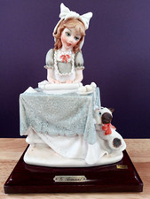 Vintage Giuseppe Armani Capodimonte Florence Girl Baking with Kitty Signed 1987