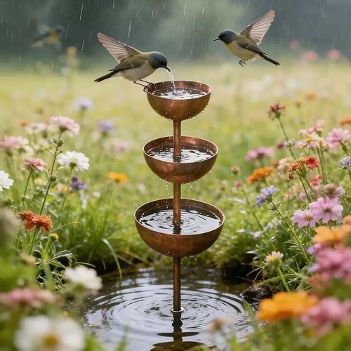 Metal bird bath - metal, water