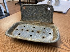 Vintage Graniteware Enamelware Wall Soap Dish Tray Speckled Gray Enamel