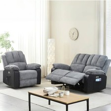 Electric Recliner 1/2 Sofa Cord Fabric Armchair Massage Heat Lounge Living Room