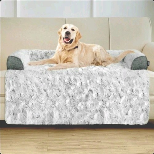 Dog sofa bed khaki faux - bed, fur