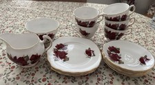 Royal Vale Bone China Tea Set Dark Red Rose 