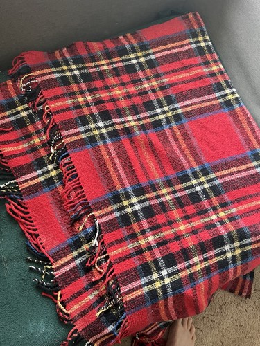 Vintage tartan wool blanket - wool,