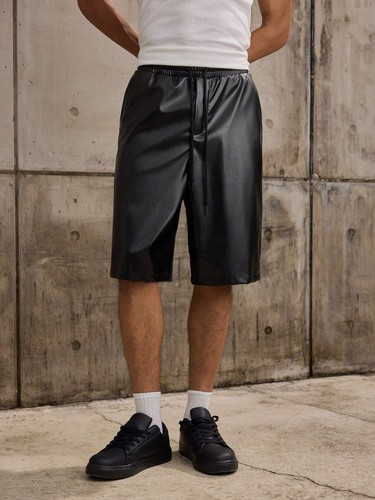 Leather shorts men - shorts, black