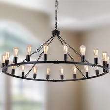 Farmhouse Wagon Wheel Chandelier 20-Light E27 Adjustable Large Pendant Kitchen