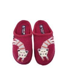 HAFLINGER CHOUPETTE BURGUND PURE WOOL CAT SLIPPERS KITTENS RED
