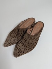 Ron White Brown Laser Cut Flat Cage Leather  Mules Womens Size 37 (US 6.5/7)