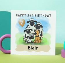 Shaun the Sheep Style Birthday Customisable Celebration Card - Blank Inside 5x5