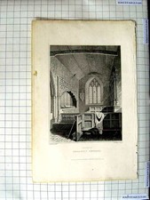 Original Old Antique Print Interior Godshill Church Barber Wallis Engraving