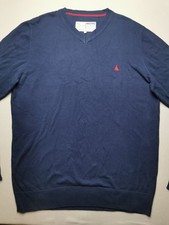 MUSTO Mens Size L 100% Cotton V-Neck Jumper (VGC) Long Sleeved In Navy Blue