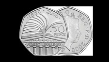public libraries UK 1850-2000 circulated 50p coin. Circulated VGC 