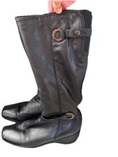 Ladies black leather knee high