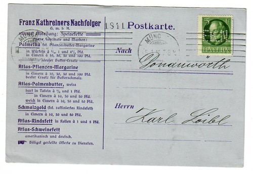 Postcard perfin company - perfin,