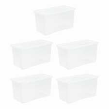 5 x 110L Storage Boxes with Lid Extra Large Clear Plastic Home Office Made In UK