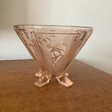 Sowerby 2566 Art Deco Pink Glass Mercury Vase / Pressed Art Glass Bowl / No Frog
