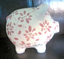 COLLECTABLE M&S PERCY PIG 2008 PINK & WHITE FLORAL PIGGY BANK MONEY BOX VGC