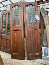 VICTORIAN PAIR of GOTHIC  DOORS - PITCH PINE, ANTIQUE RECLAIMED, Leaded GLASS