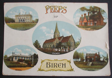 Old ESSEX Real Photo style postcard PEEPS OF BIRCH Post Office Rectory Church