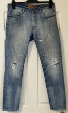 Easy Denim Mens Ripped Distressed Worn Jeans Trousers W34 L29 Blue
