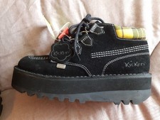 BNWT Fabulous Ladies KICKERS Black Suede Yellow Tartan Cuffed Boots EU37/UK4