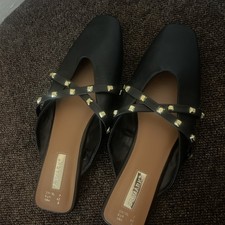 Primark Pretty Jewelled Black Sling back Pointed Sandals Ballet Pumps Flats 4 BN