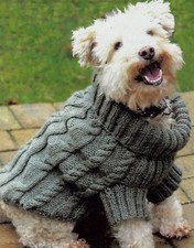 (P1) LOVELY COSY CABLE DOG COAT IN ARAN KNITTING PATTERN SIZE SMALL TO MEDIUM