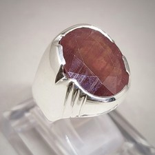 Handmade Sterling Silver Ruby Ring - Natural Mozambique Yaqoot Ring for men