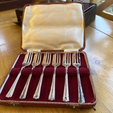 6x Vintage Antique EPNS Pastry / Cake Forks - Boxed Made in England
